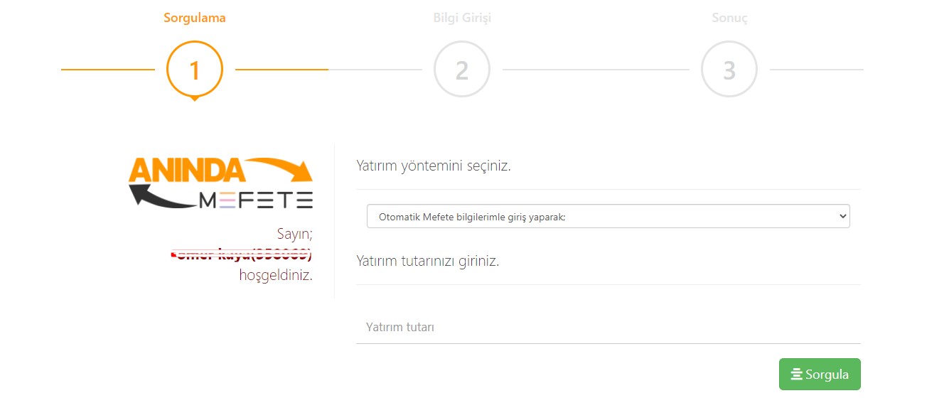 Tümbet Otomatik Mefete İle Para Yatırma 1.Adım